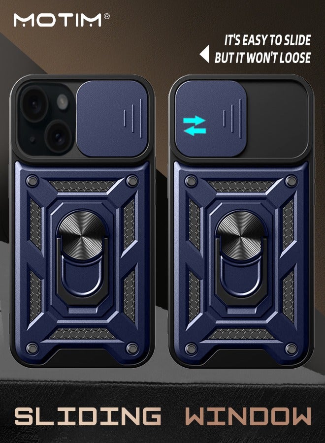 Motim iPhone 15 Armor Case with Slide Camera Cover and Kickstand, Phone Case for iPhone 15 with Magnetic Car Mount Holder,  Full Body Protective Cover Shockproof Phone Case  - Image 2