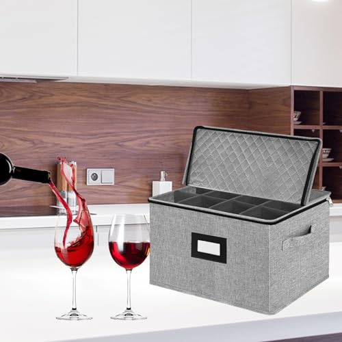 VERONLY Stemware Storage CasesQuilted Wine glass Storage Boxes with DividerChina Storage Containers Hard Shell Holds 12 Wine Glass or Crystal Glassware Storage Containers Stackable Light Grey - Image 3