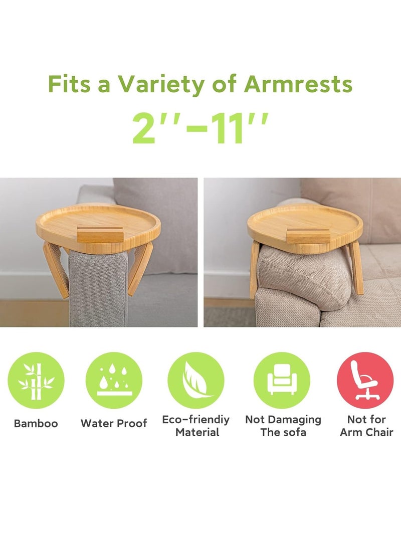 Bamboo Sofa Tray Table Clip on Side Table Couch Arm with 360° Rotating Phone Holder Couch Tray for Arm Sofa Table for Eating Drinks Snacks Remote Control - Image 4