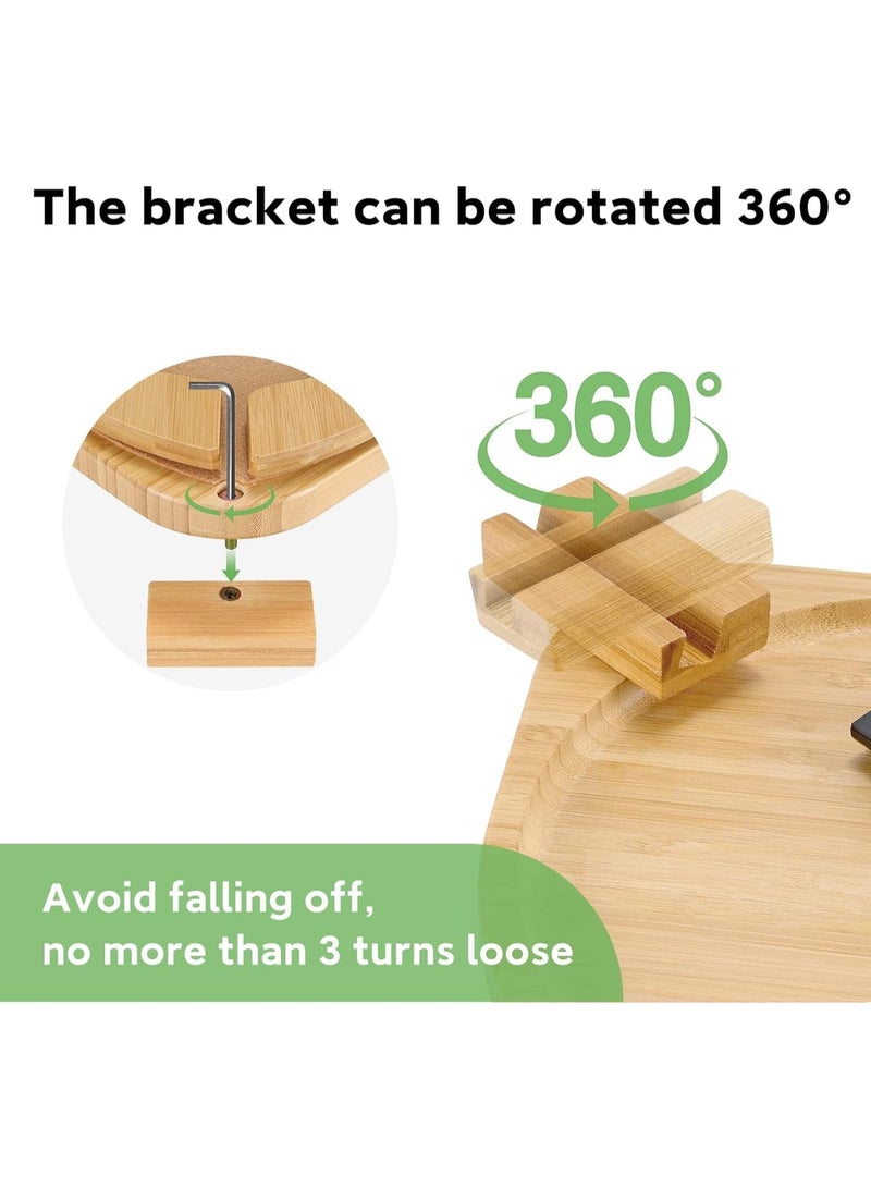Bamboo Sofa Tray Table Clip on Side Table Couch Arm with 360° Rotating Phone Holder Couch Tray for Arm Sofa Table for Eating Drinks Snacks Remote Control - Image 2