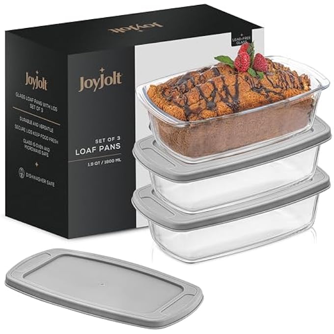 JoyJolt Glass Loaf Pan Set with Lid Rectangular 19 Quart Deep Meatloaf  Banana Bread Loaf Pans - Image 1