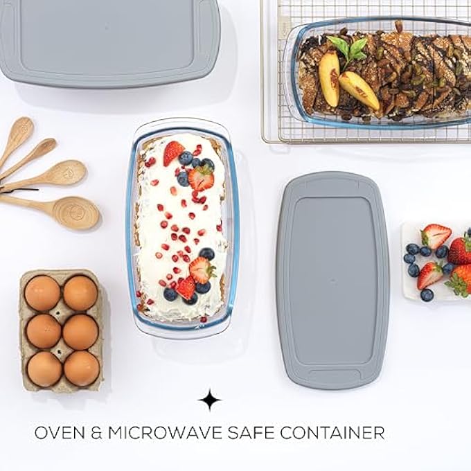 JoyJolt Glass Loaf Pan Set with Lid Rectangular 19 Quart Deep Meatloaf  Banana Bread Loaf Pans - Image 4