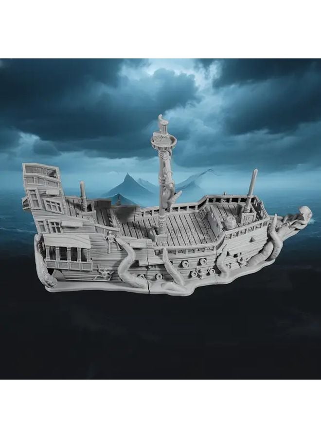 سفينة أشباح مصغرة مشهد ليلي ضبابي مخيف هيكل عظمي تحت ضوء القمر زنزانات وتنانين لعبة - Image 4