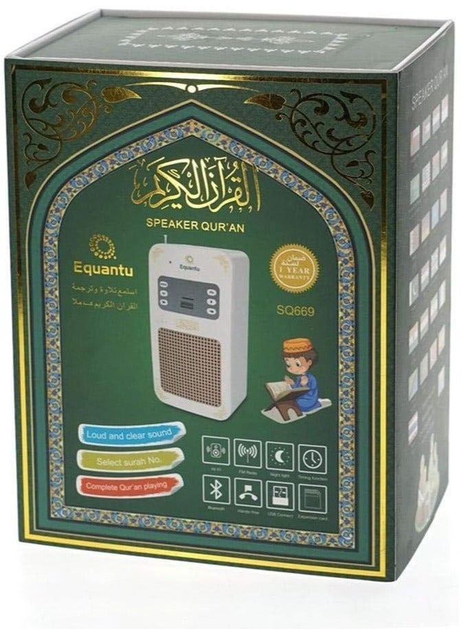 Portable Quran Bluetooth Speaker – Arabic Translator, MP3 Quran Player with USB Jack (White) - Image 1