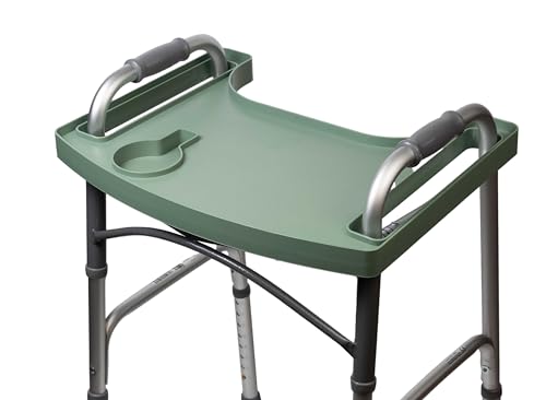 Sigo Green Walker Tray for Rolling Folding Walker Tray Table with Cup Holder for Standard Walkers Seniors Detachable Non Slip TV Accessories Basket Holding Plate Cups Clip On Small Bag Carrier - Image 2