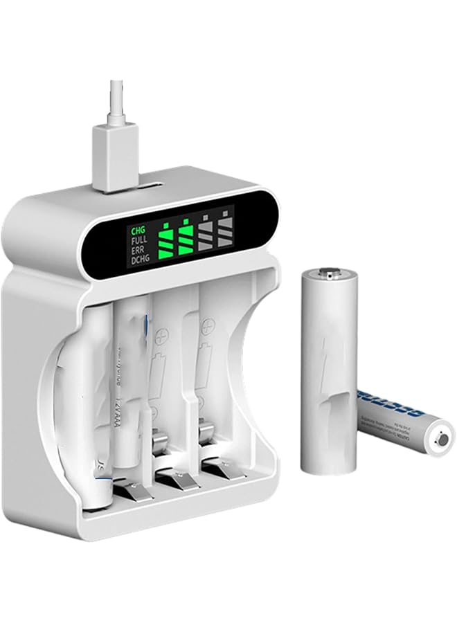 لينجي شاحن بطارية لينجي، شاحن بطارية عالمي، 4 فتحات، شحن USB متاح، مناسب للبطاريات القابلة لإعادة الشحن من النيكل والهيدروجين رقم 5 و7، تقنية الكشف الذكي - Image 1