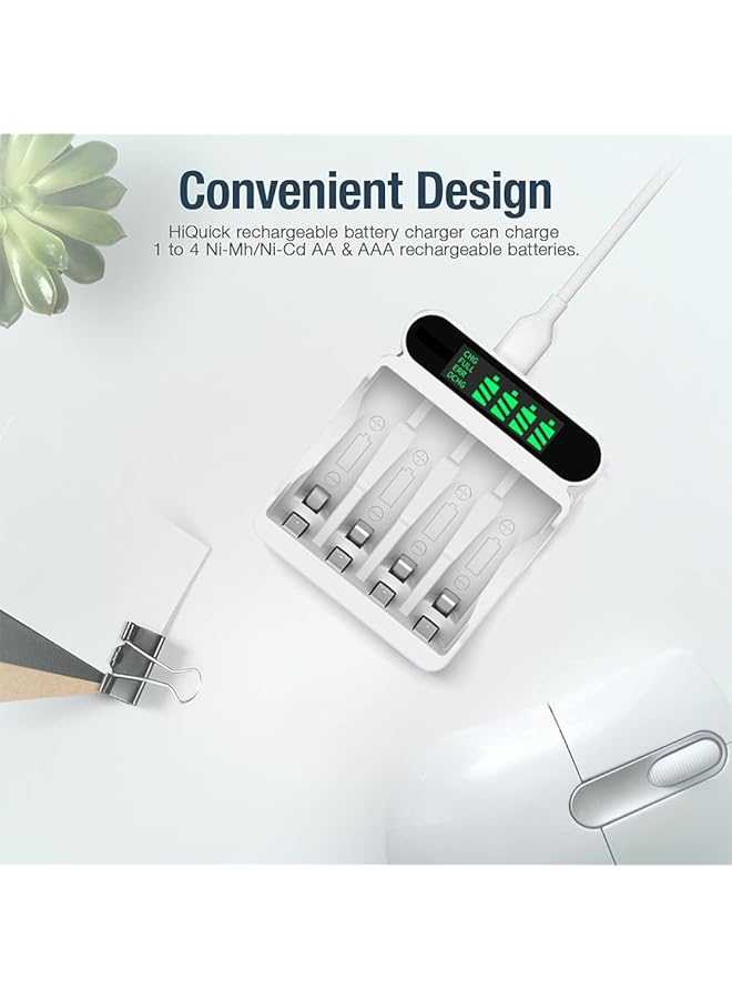 لينجي شاحن بطارية لينجي، شاحن بطارية عالمي، 4 فتحات، شحن USB متاح، مناسب للبطاريات القابلة لإعادة الشحن من النيكل والهيدروجين رقم 5 و7، تقنية الكشف الذكي - Image 2