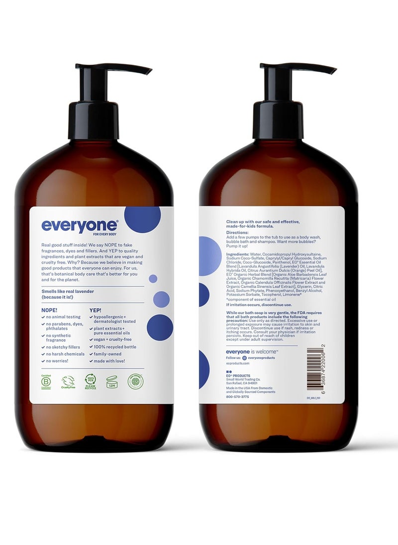 everyone for every body - Everyone 3-in-1 Kids Soap, Body Wash, Bubble Bath, Shampoo, 32 Ounce (Pack of 2), Lavender Lullaby, Coconut Cleanser with Plant Extracts and Pure Essential Oils - Image 1