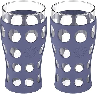 Lifefactory 20-Ounce BPA-Free Indoor/Outdoor Protective Silicone Sleeve Beverage Glass, 2-Pack, Dusty Purple - Image 1