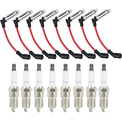 MANUTEX 41-110 Iridium Spark Plugs & M8-48322 Spark Plug Wires for 5.3 6.0L 6.2L Chev-y GM-C Silve-rado Subu-rban Avalan-che Cadi-llac Escal-ade Yu-kon Sierra V8 LS Truck Red (Pack of 8) - Image 1