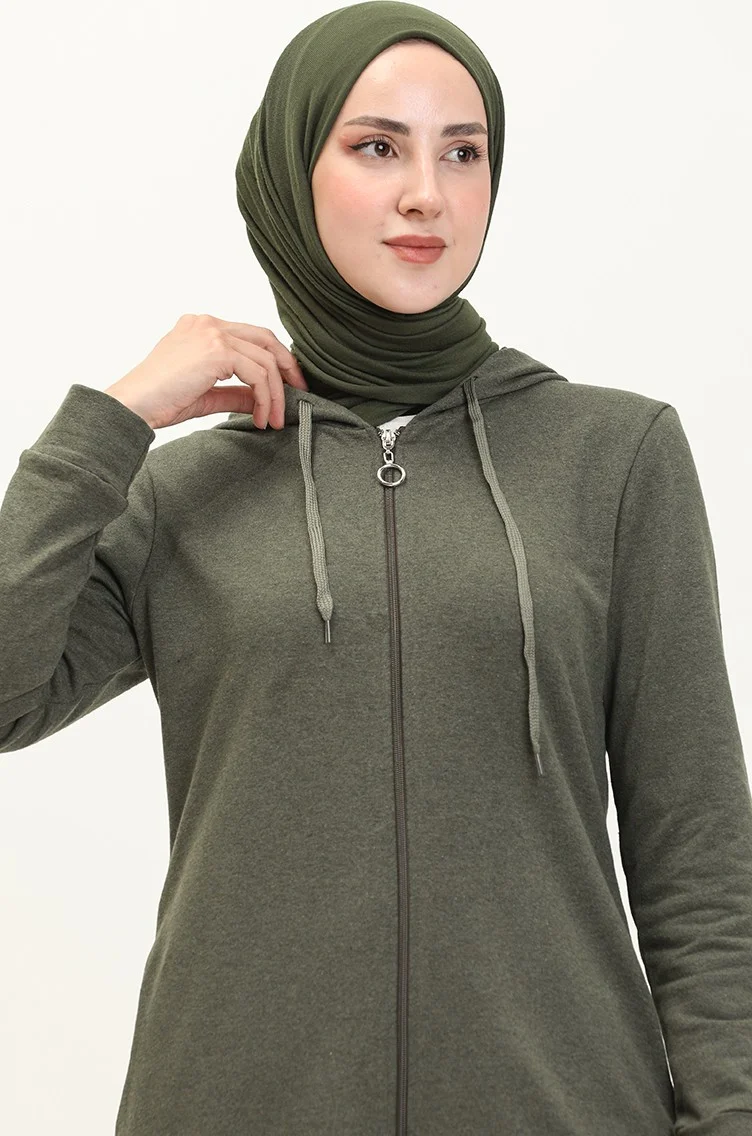Sefa Merve Hooded Pocket Sport Abaya 3011-02 Khaki