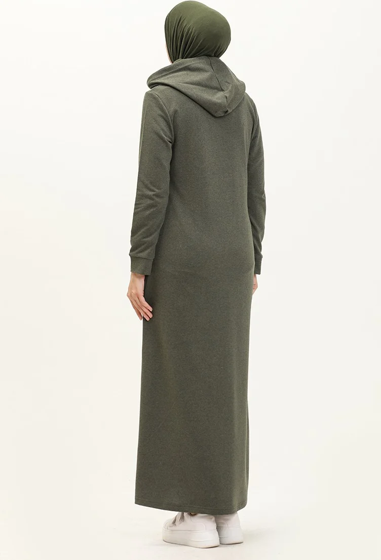 Sefa Merve Hooded Pocket Sport Abaya 3011-02 Khaki