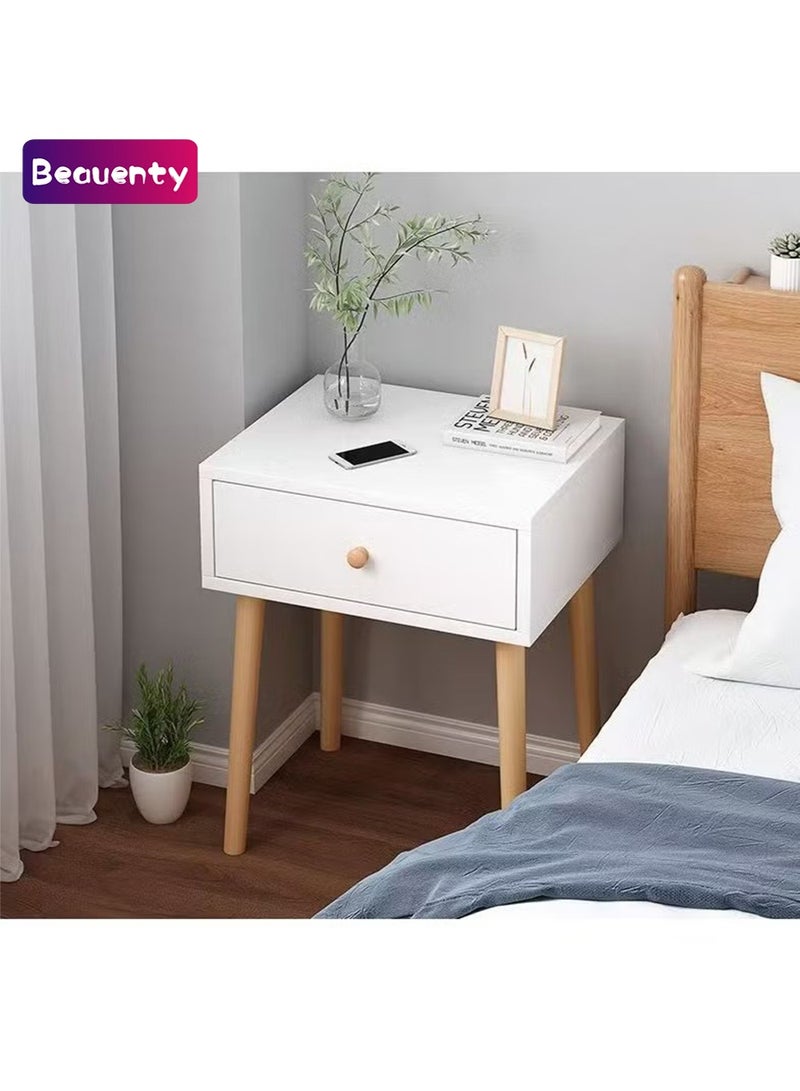 Beauenty White Mid Century Modern Nightstand, Wood End Table for Living Room, Bed Side Table, Night Stand with Drawer and Shelf, Sturdy Construction, Easy Assembl (Single-layer single drawer) - Image 1