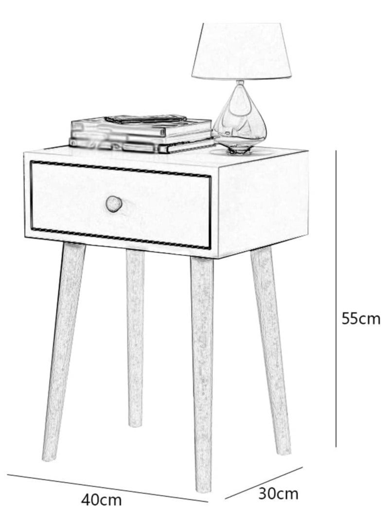 Beauenty White Mid Century Modern Nightstand, Wood End Table for Living Room, Bed Side Table, Night Stand with Drawer and Shelf, Sturdy Construction, Easy Assembl (Single-layer single drawer) - Image 2