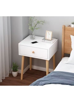 Beauenty White Mid Century Modern Nightstand, Wood End Table for Living Room, Bed Side Table, Night Stand with Drawer and Shelf, Sturdy Construction, Easy Assembl (Single-layer single drawer)  - Image 1