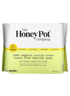 the Honey Pot company The Honey Pot Company, 100% Organic Cotton Cover Heavy Flow Daytime Pads, 16 Count  - Image 1