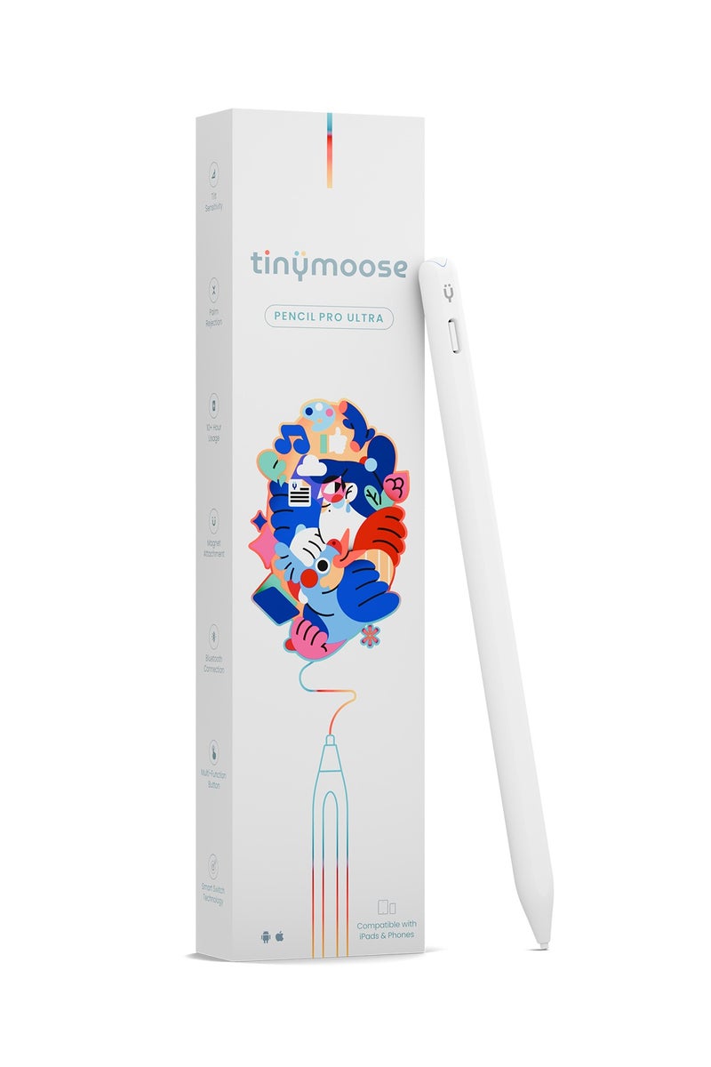 TinyMoose Pencil Pro Ultra Stylus iPad Pen with SmartSwitch Technology – Compatible with iPad, iPhone, Samsung, Android Smartphones & Tablets – Switch Between Devices Instantly - Alpine White - Image 1