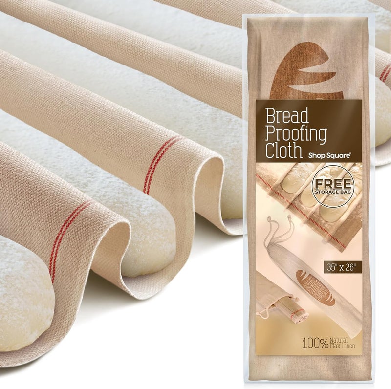 Shop Square Professional Bakers Couche Extra Large 35" x 26" Heavy Duty Canvas Weight Linen Proofing Cloth - 100% Natural Flax Linen - with Bonus Storage Bag - Image 1