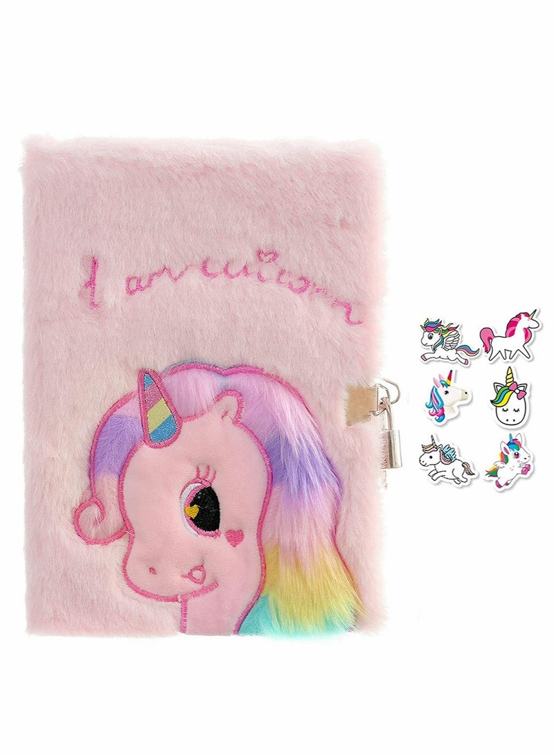 Unicorn Diary Plush Notebook Set, Writing Journal Stationery for kids, 1 Lock Notebook Includes Lock with 2 Keys, 51 Unicorn Sticky Notes for Students School Gifts - Image 1