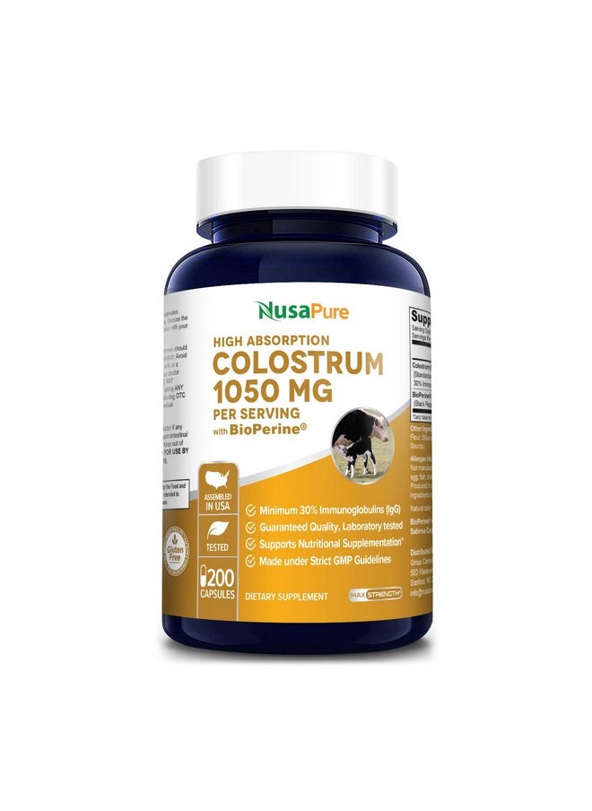 NusaPure - Colostrum 1050Mg 30% Igg 200 Capsules (Nongmo & Gluten Free) With Bioperine - Image 1