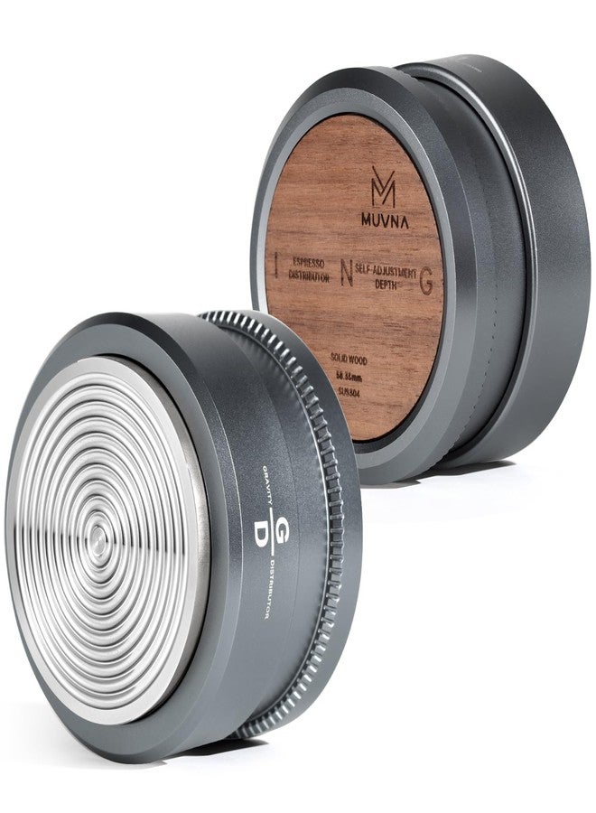MUVNA 53.3mm Espresso Palm Tamper - Coffee Hand Tamper with Stainless Steel Ripple Base, Premium Walnut Wood Handle Lid, Slow Rebound Tamper Tool Fits 54mm Breville Bottomless Portafilters, Silver - Image 1
