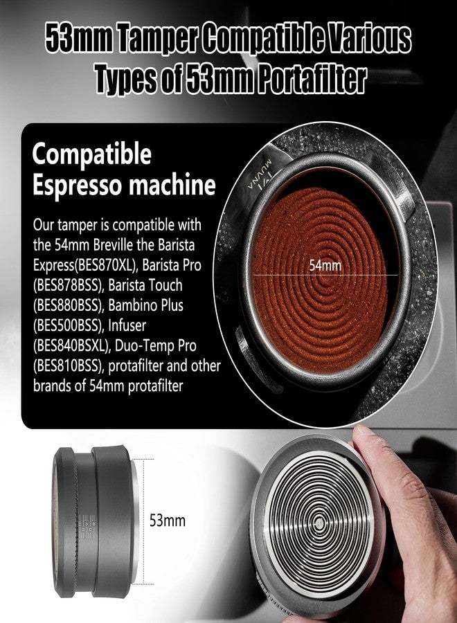 MUVNA 53.3mm Espresso Palm Tamper - Coffee Hand Tamper with Stainless Steel Ripple Base, Premium Walnut Wood Handle Lid, Slow Rebound Tamper Tool Fits 54mm Breville Bottomless Portafilters, Silver - Image 3