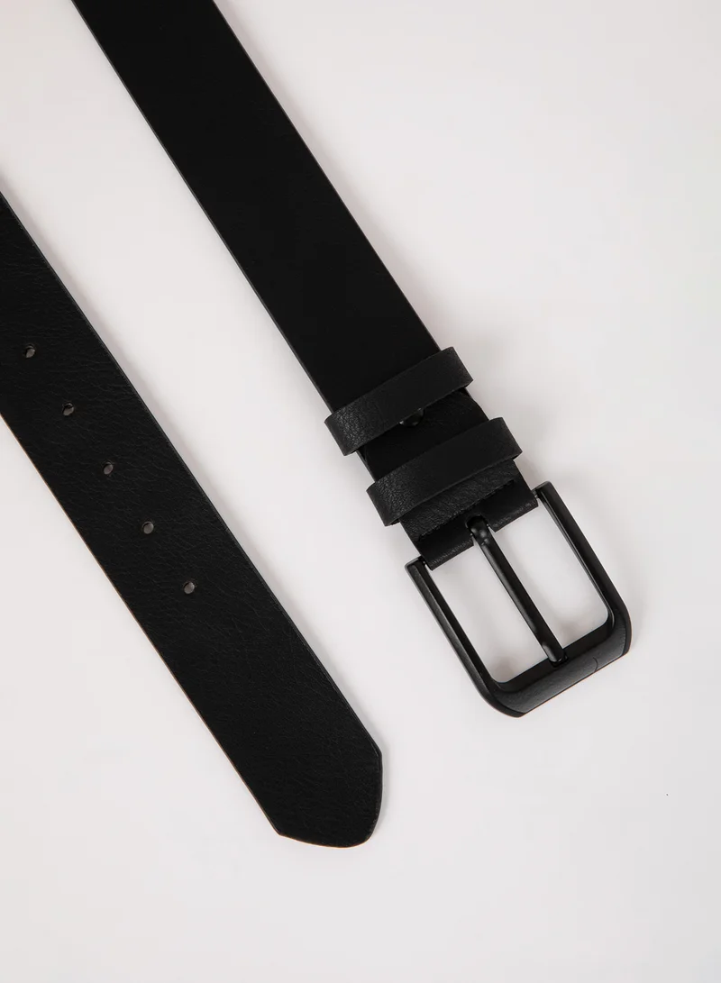 ديفاكتو Rectangular Buckle Faux Leather Jean Belt