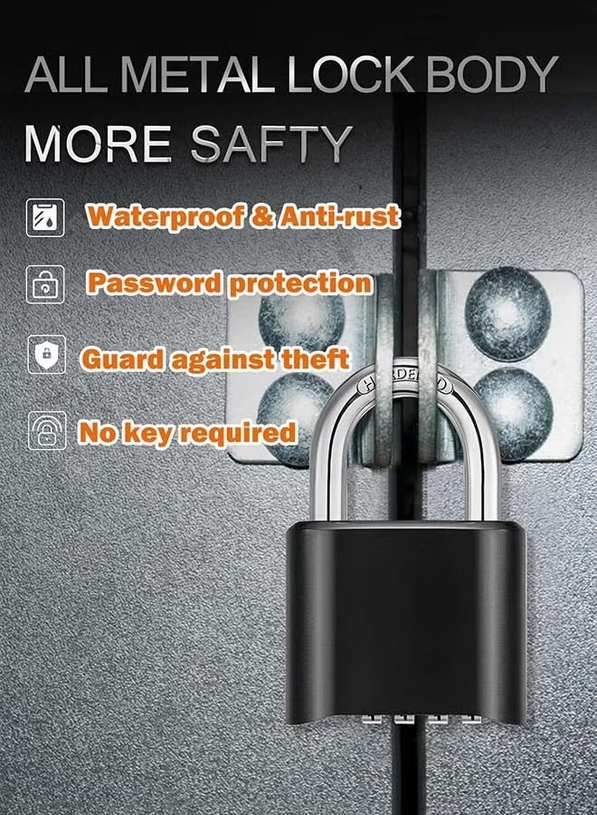 Combination Padlock - 4 Digit Code Padlock Heavy Duty Lock with Hardened Steel Shackle, Weatherproof Outdoor Padlock for Gym Locker, Hasp Storage, Shed, Fence, Gate (Black) - Image 4