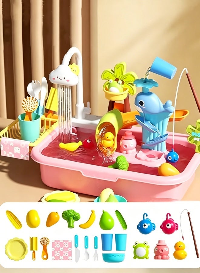 Children's dishwashing playset Dishwasher toys Fishing toys Vegetable washing sink Kitchen toys Situational simulation toys - Image 1