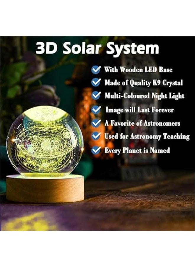 3D Solar System Crystal Ball 60mm Universe Gifts with Laser Engraved Model Astronomy Decor and Gift for Kids, Physics Enthusiasts, and Space Model Collectors
