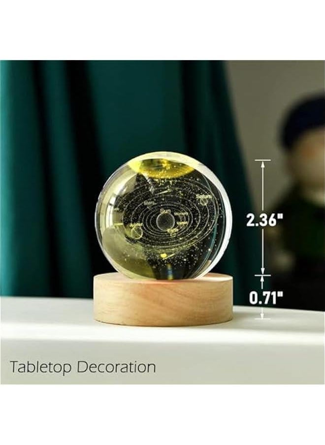 3D Solar System Crystal Ball 60mm Universe Gifts with Laser Engraved Model Astronomy Decor and Gift for Kids, Physics Enthusiasts, and Space Model Collectors