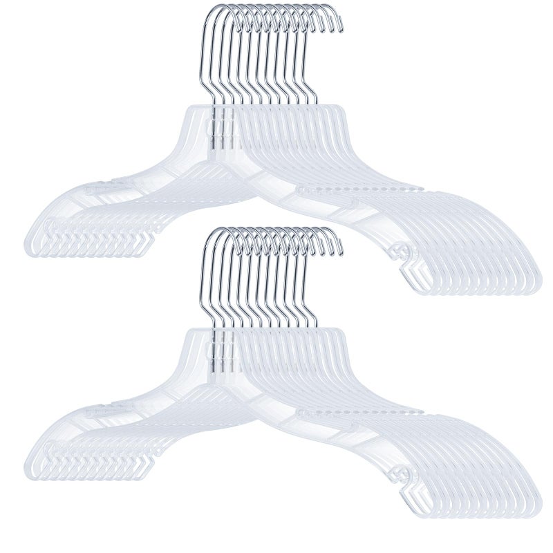VWV 24pcs Clear Plastic Non-Slip Heavy Duty Hangers for Sweaters, Shirts, Suits, Jackets - Image 1