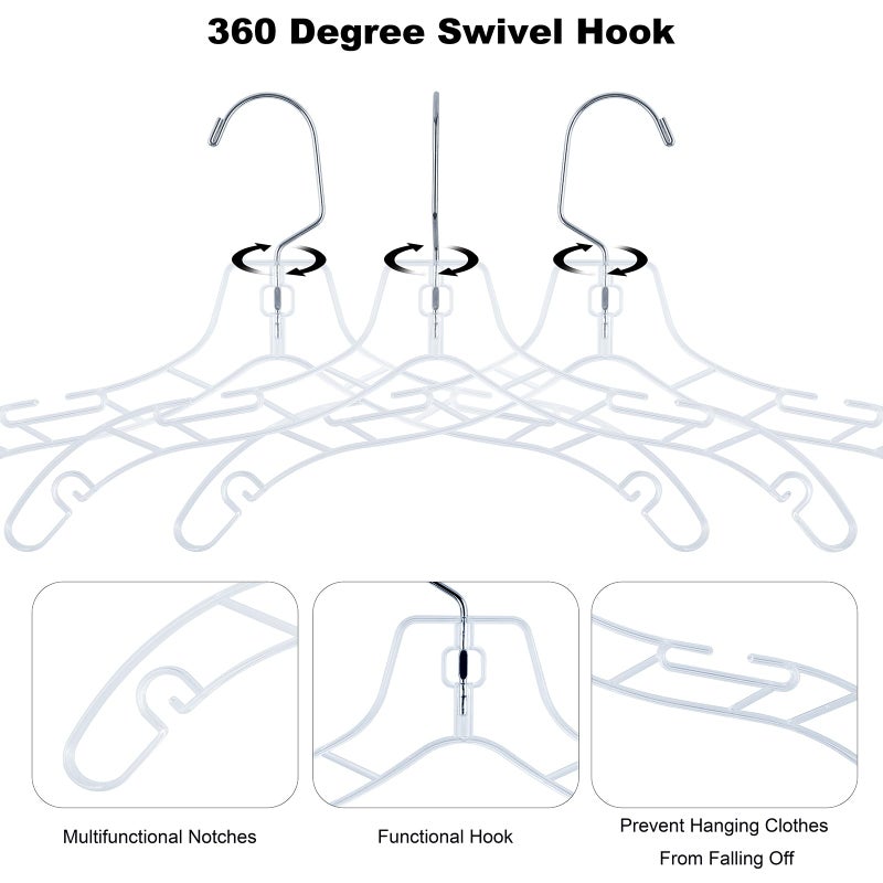 VWV 24pcs Clear Plastic Non-Slip Heavy Duty Hangers for Sweaters, Shirts, Suits, Jackets - Image 3