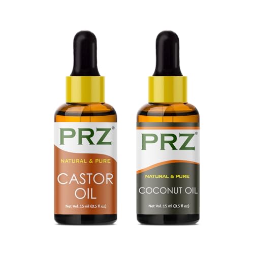 PRZ Combo of Cold Pressed Castor & Coconut Carrier Oil, 100% Pure Natural & Therapeutic Grade Oil for Aromatherapy, Body Massage, Skin Care & Hair Growth (15ML Each) - Image 1