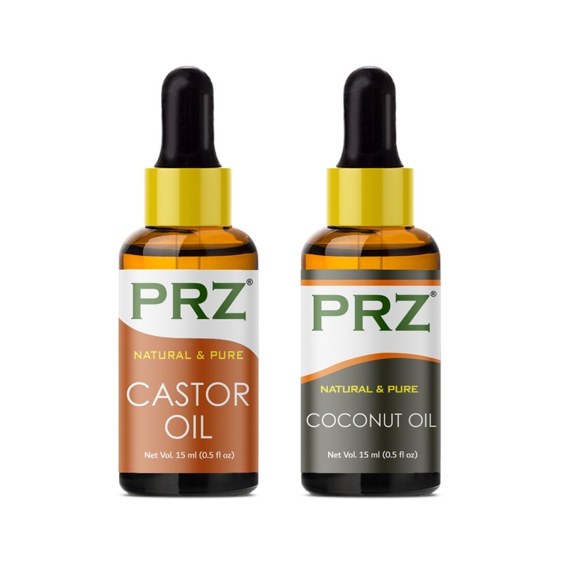 PRZ Combo of Cold Pressed Castor & Coconut Carrier Oil, 100% Pure Natural & Therapeutic Grade Oil for Aromatherapy, Body Massage, Skin Care & Hair Growth (15ML Each) - Image 5