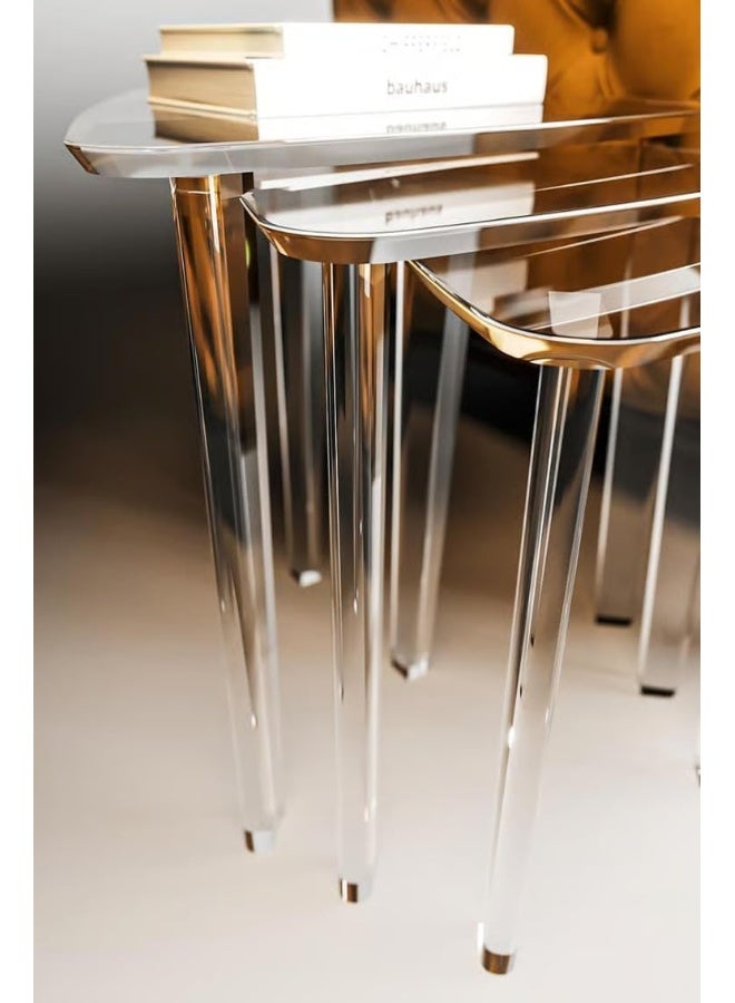 Horoof Market Horoof Home® Clear Acrylic Nesting Tables – Set of 3 Modern Triangle Tables for Living Room and Bedroom – Durable Plaxie Designو ET001  - Image 3