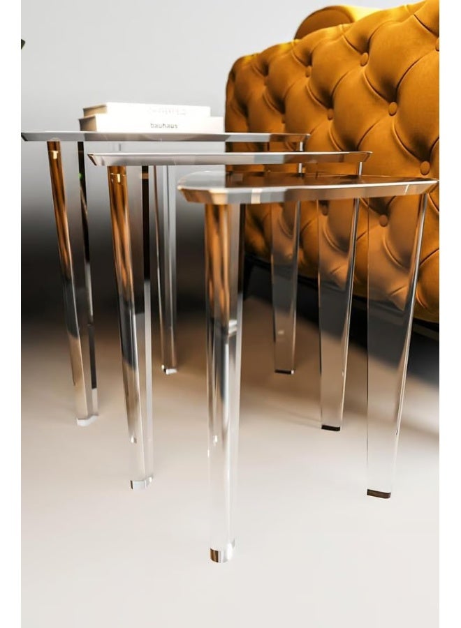 Horoof Market Horoof Home® Clear Acrylic Nesting Tables – Set of 3 Modern Triangle Tables for Living Room and Bedroom – Durable Plaxie Designو ET001  - Image 2