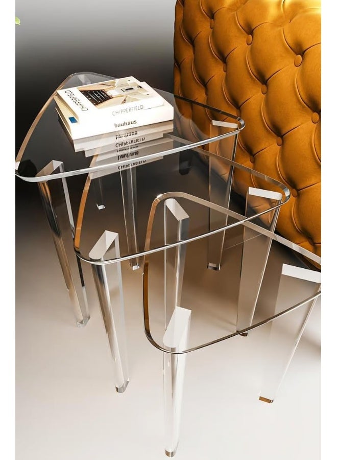 Horoof Market Horoof Home® Clear Acrylic Nesting Tables – Set of 3 Modern Triangle Tables for Living Room and Bedroom – Durable Plaxie Designو ET001  - Image 1