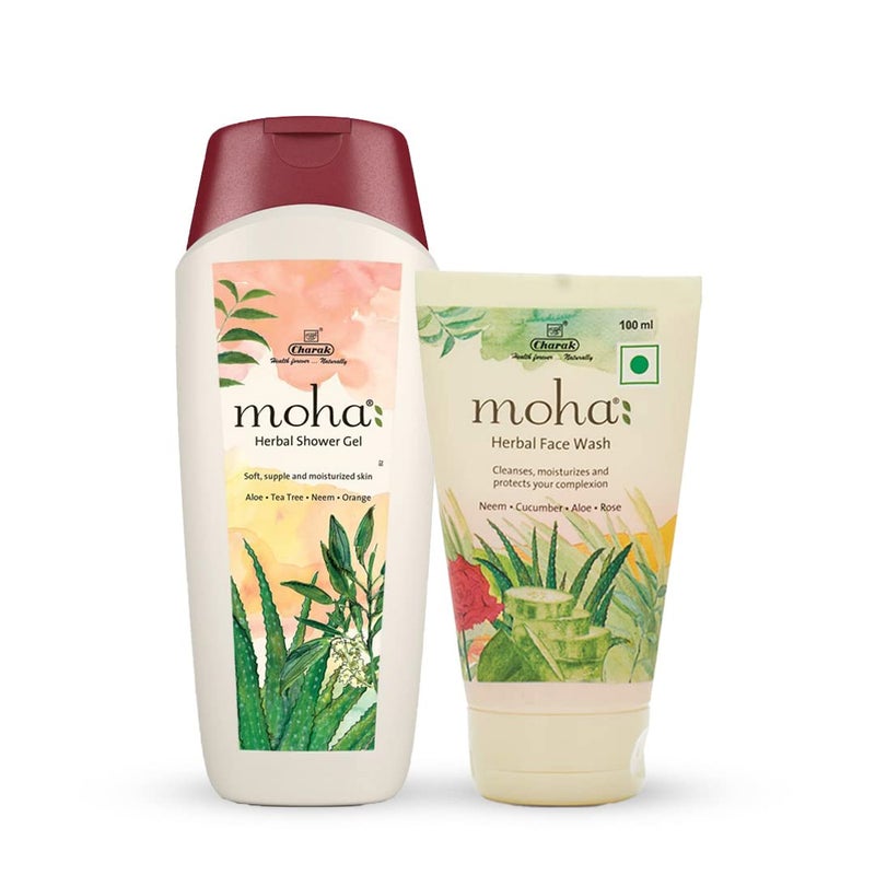 moha Herbal Face Wash 100 ML and Herbal Shower Gel 200 ML Combo  Soft Supple  Moisturised Skin with Aloe Tea Tree Neem  Face Wash With Goodness Of Neem Aleovera Cucumber Rose