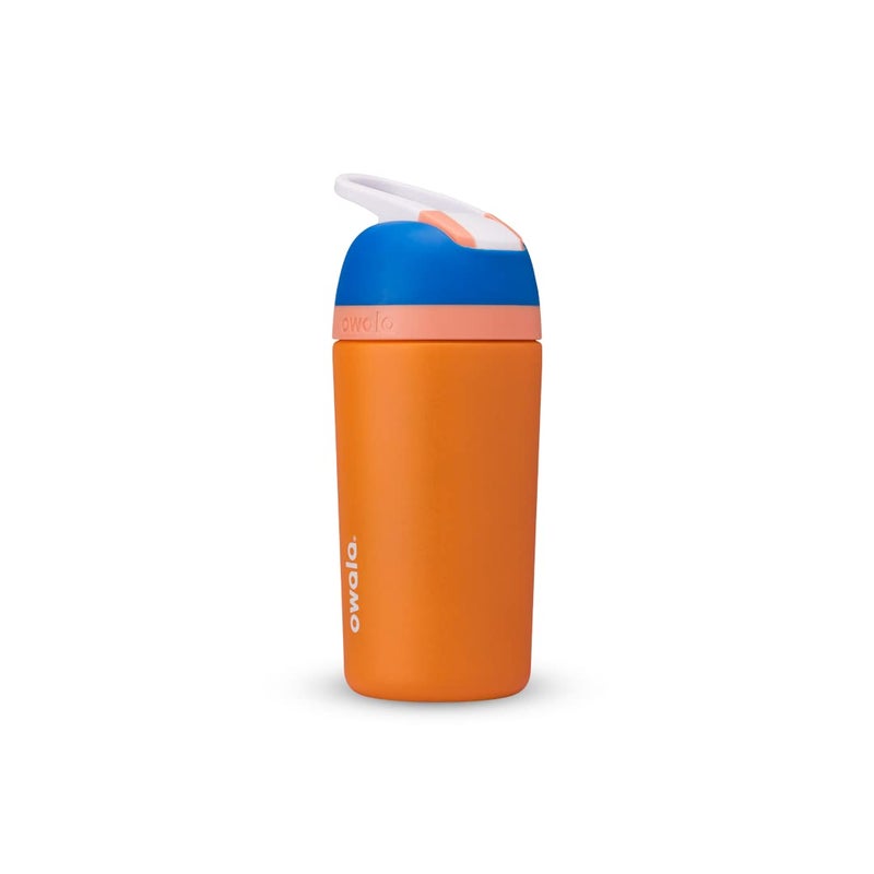 Owala Owala Kids Flip Insulated StainlessSteel Water Bottle with Straw and Locking Lid 14Ounce OrangeBlue Blue Citrus 