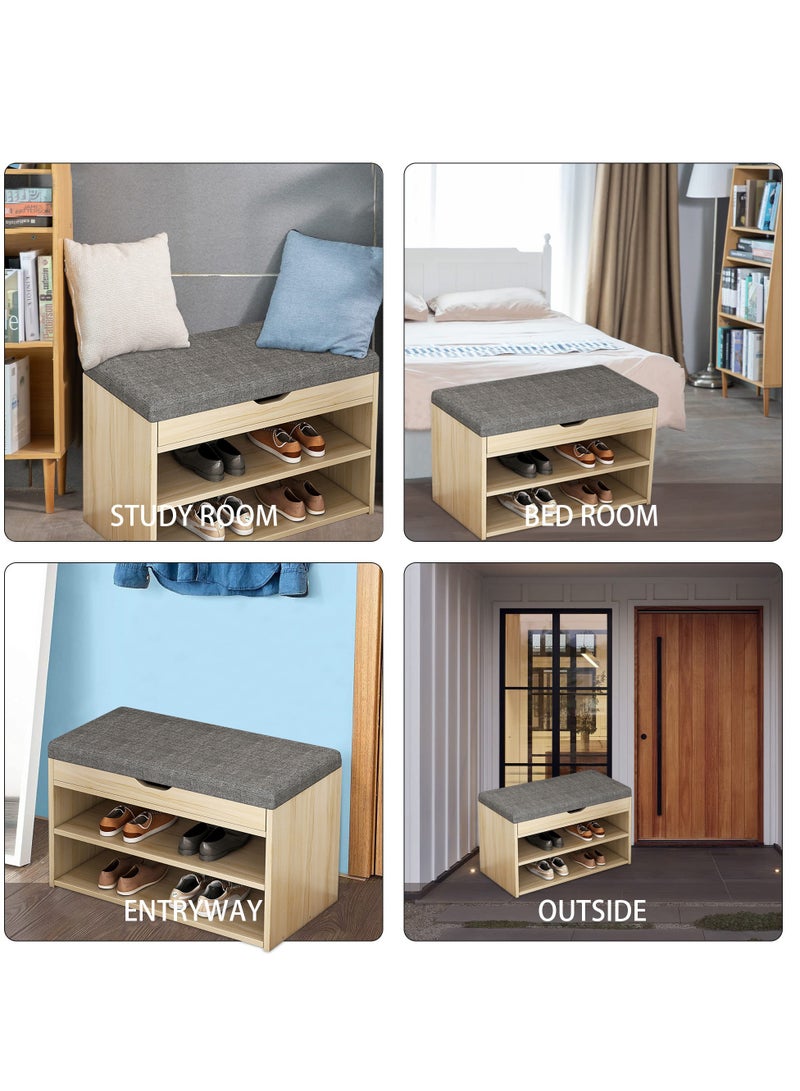 XiuWoo Storage Bench Shoe Rack for Door, 2-Tier Free Standing Shoe Cabinet with Padded Cushion Seat and Flip Top Storage Space, Modern Shoe Racks for Entryway - Image 3