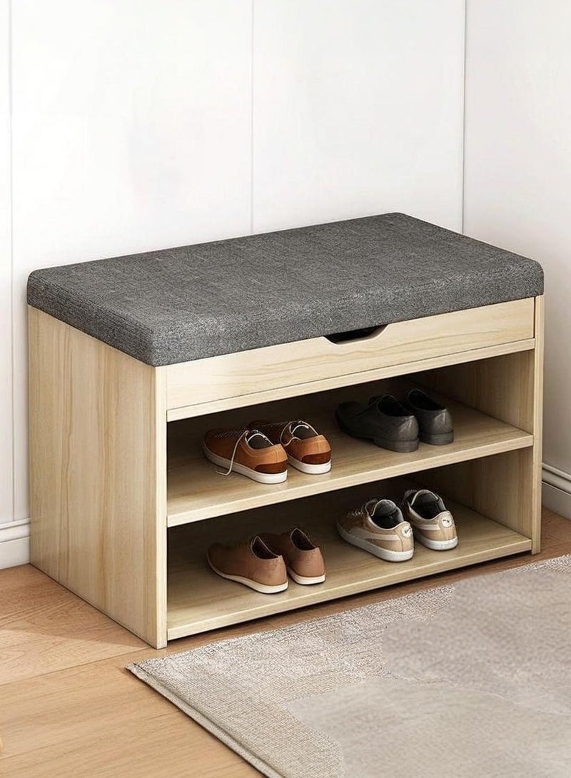 XiuWoo Storage Bench Shoe Rack for Door, 2-Tier Free Standing Shoe Cabinet with Padded Cushion Seat and Flip Top Storage Space, Modern Shoe Racks for Entryway - Image 1