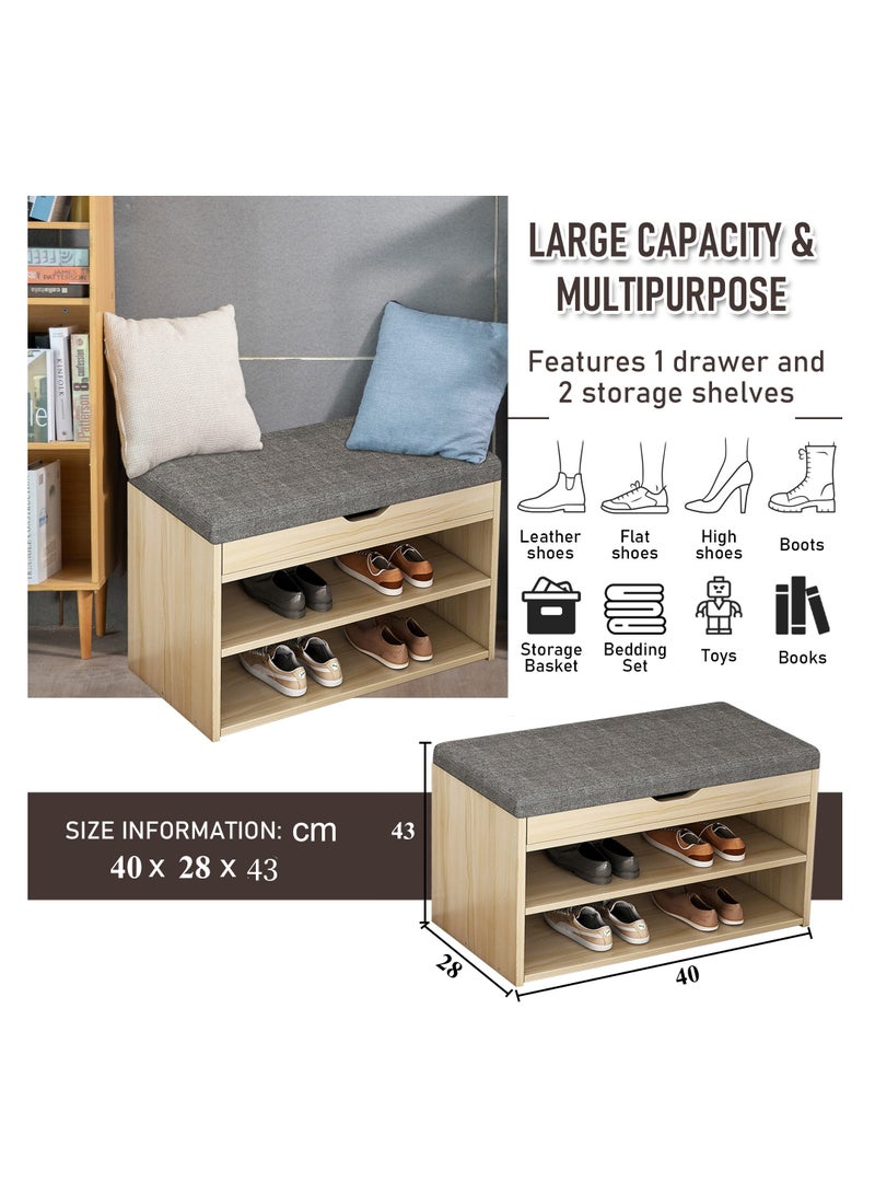 XiuWoo 2-Tier Nordic Style Shoe Rack Organizer Bench With Cushion Padded Seat For Hallway Entryway - Image 2