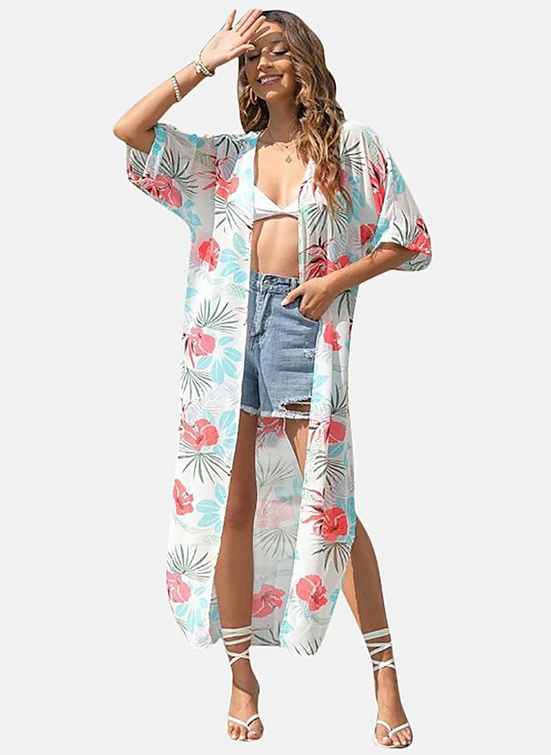يونيكي White Printed Relaxed Fit Open front Shrugs