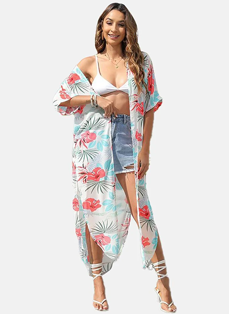 YUNIQEE White Printed Relaxed Fit Open front Shrugs