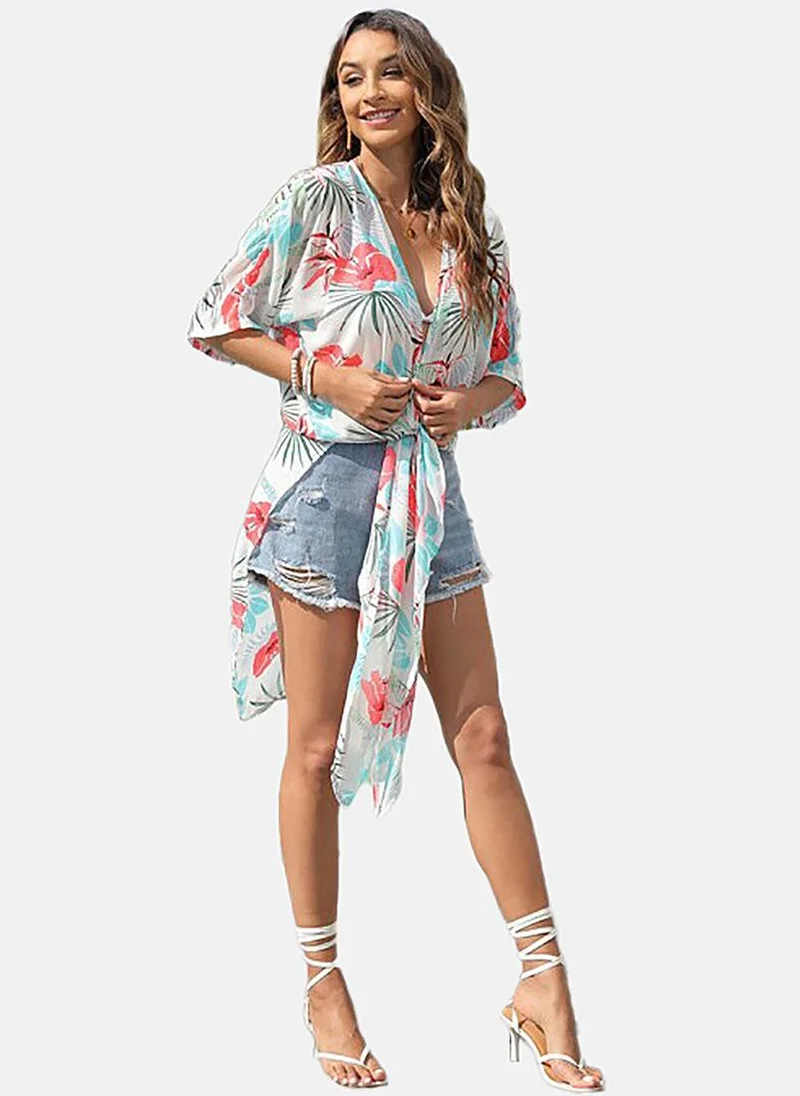 يونيكي White Printed Relaxed Fit Open front Shrugs