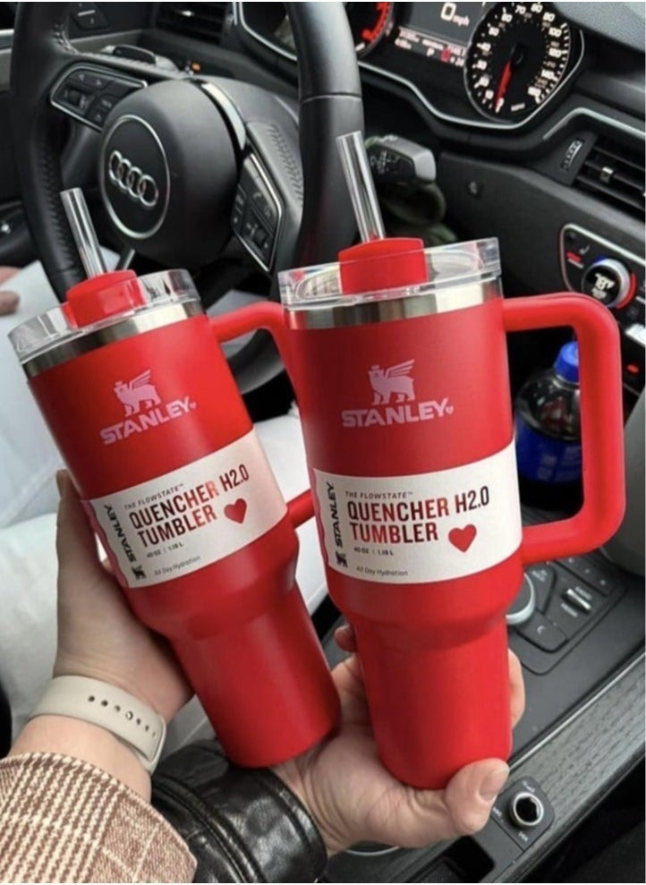 Stanley 40oz Stanley Quencher H20 Flowstate Stainless Steel Vacuum Insulated Tumbler with Lid and Straw for Water, Iced Tea or Coffee, Smoothie and More, Cream (Red) - Image 3