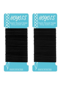 HOYOLS HOYOLS Black Hair Elastics Ties, No Metal Ponytail Holders Bands Elastic Braided Thick for Women Girl Thick Fine Curly Hair 50 Count  - Image 1