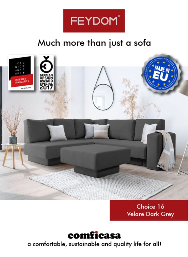 اختيار فيدوم 16: أريكة معيارية مع مساحة تخزين - فيلاري رمادي داكن