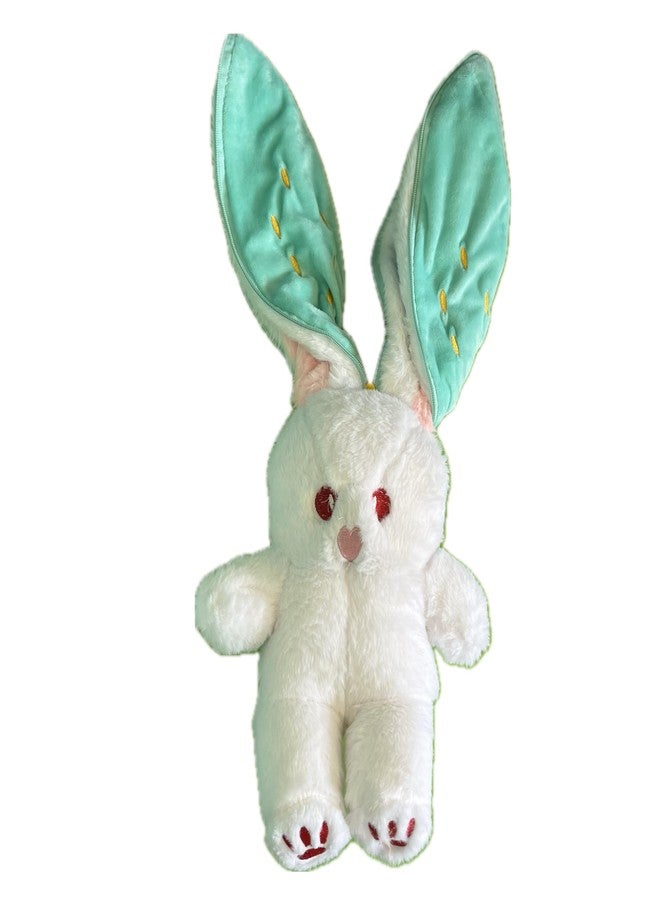 WHITESTARALL Soft Squishy Carrot Strawberry Turned Into Big Ear Rabbit with Zipper Plushie Reversible Floppy Pillow (42cm) - Image 1